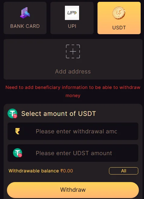 Click on USDT option